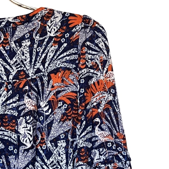 Maeve By Anthropologie Cathy Pleated Blouse with Blue and Orange Jungle Print XS - Picture 9 of 16